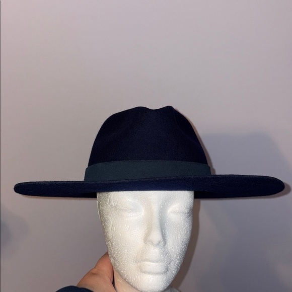 By Anthropologie Gemma Felted Rancher Hat Navy Blue 100% Wool Wide Brim Cowboy main image 13